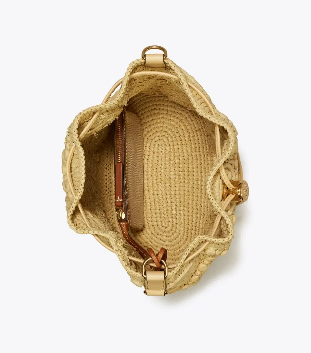 T Monogram Raffia Bucket Bag
