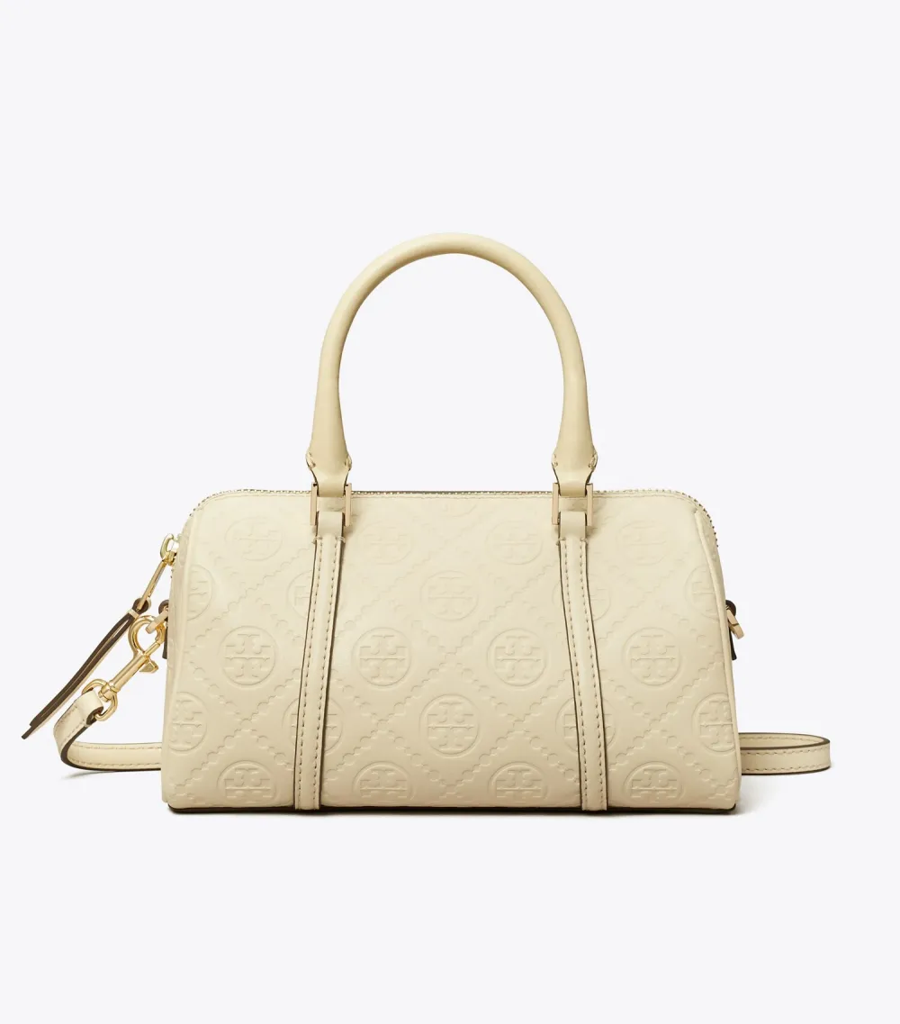 T Monogram Leather Petite Barrel Bag