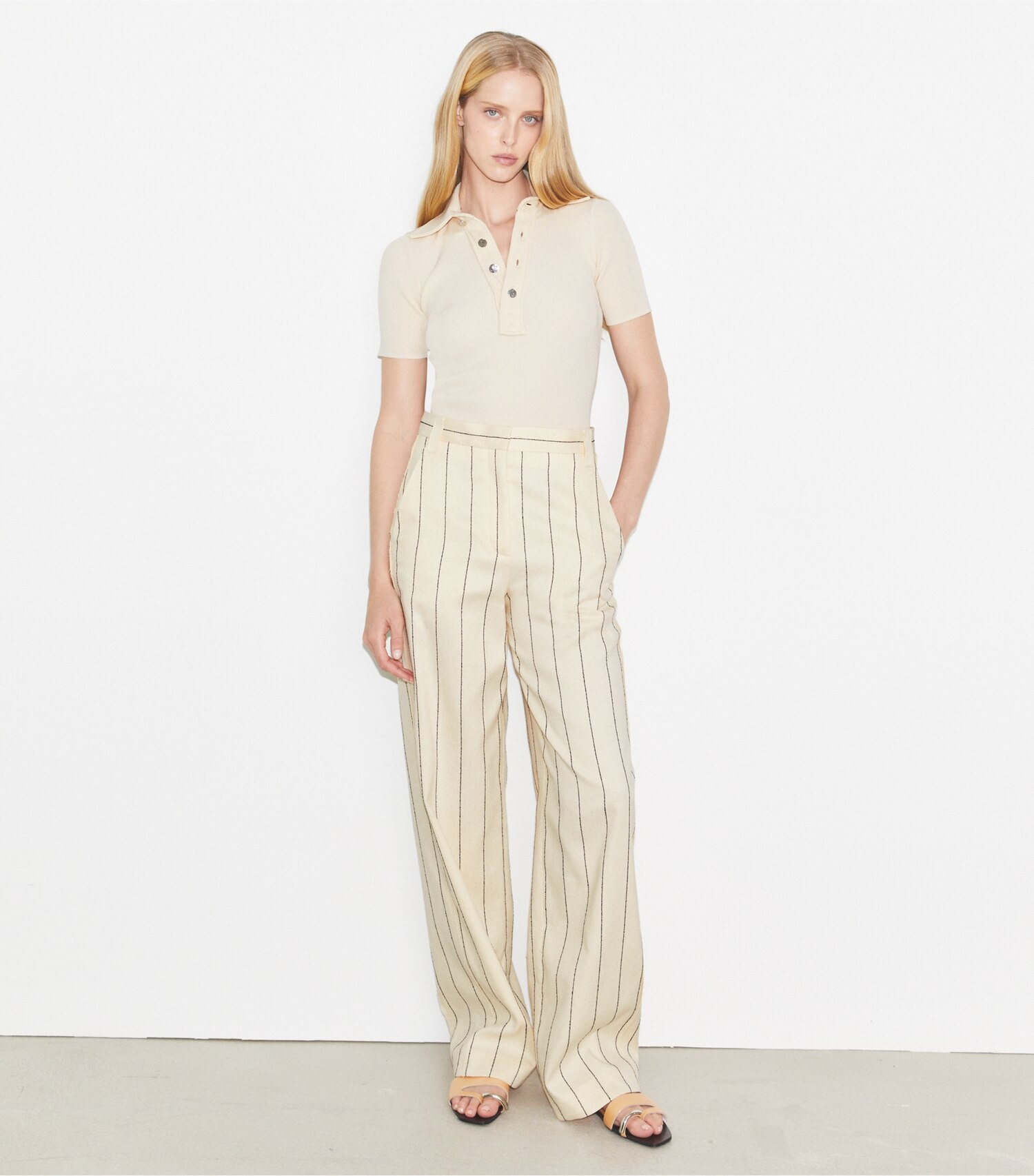 Striped Cotton Wide-Leg Pant