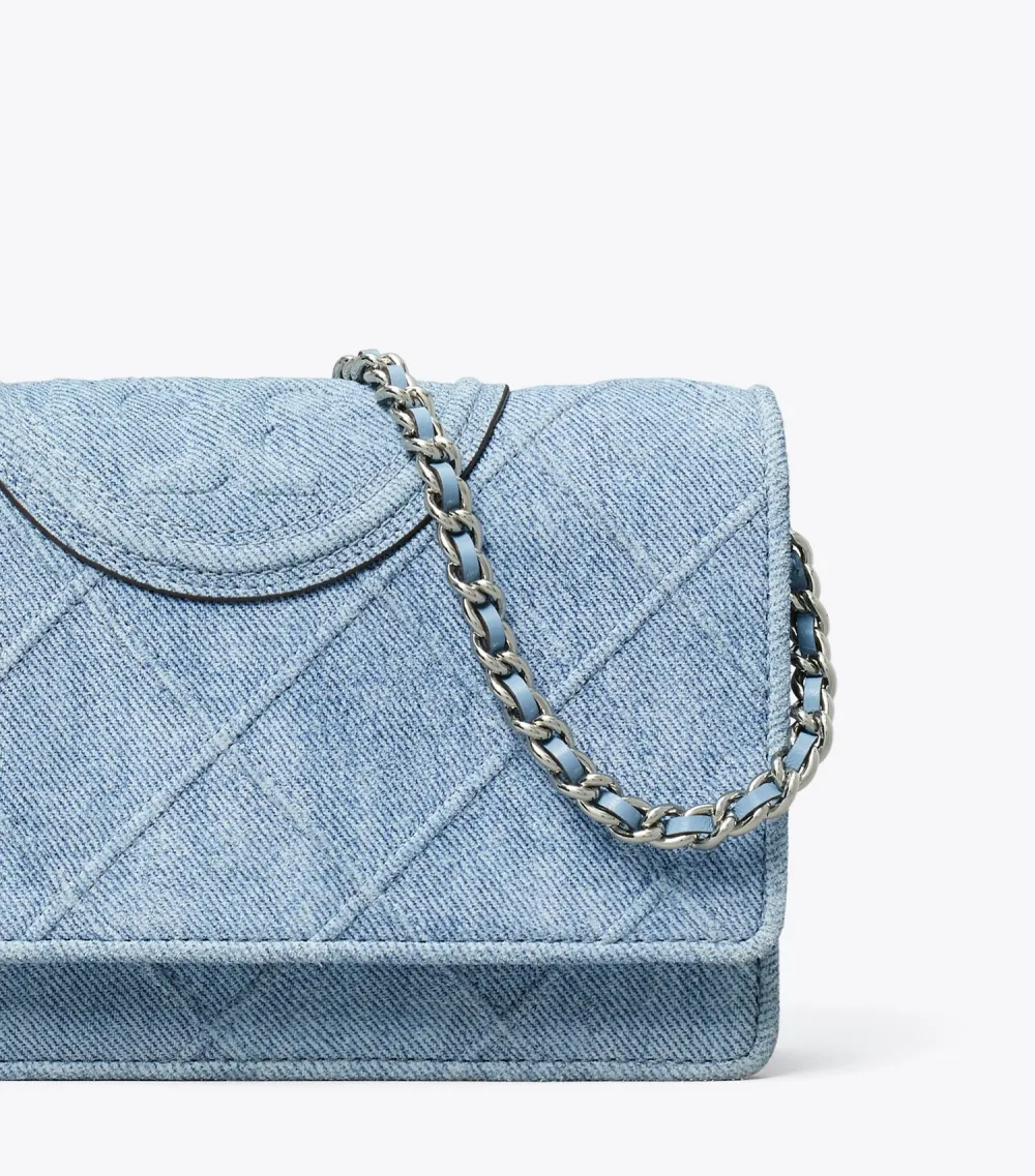 Fleming Denim-Print Suede Crossbody