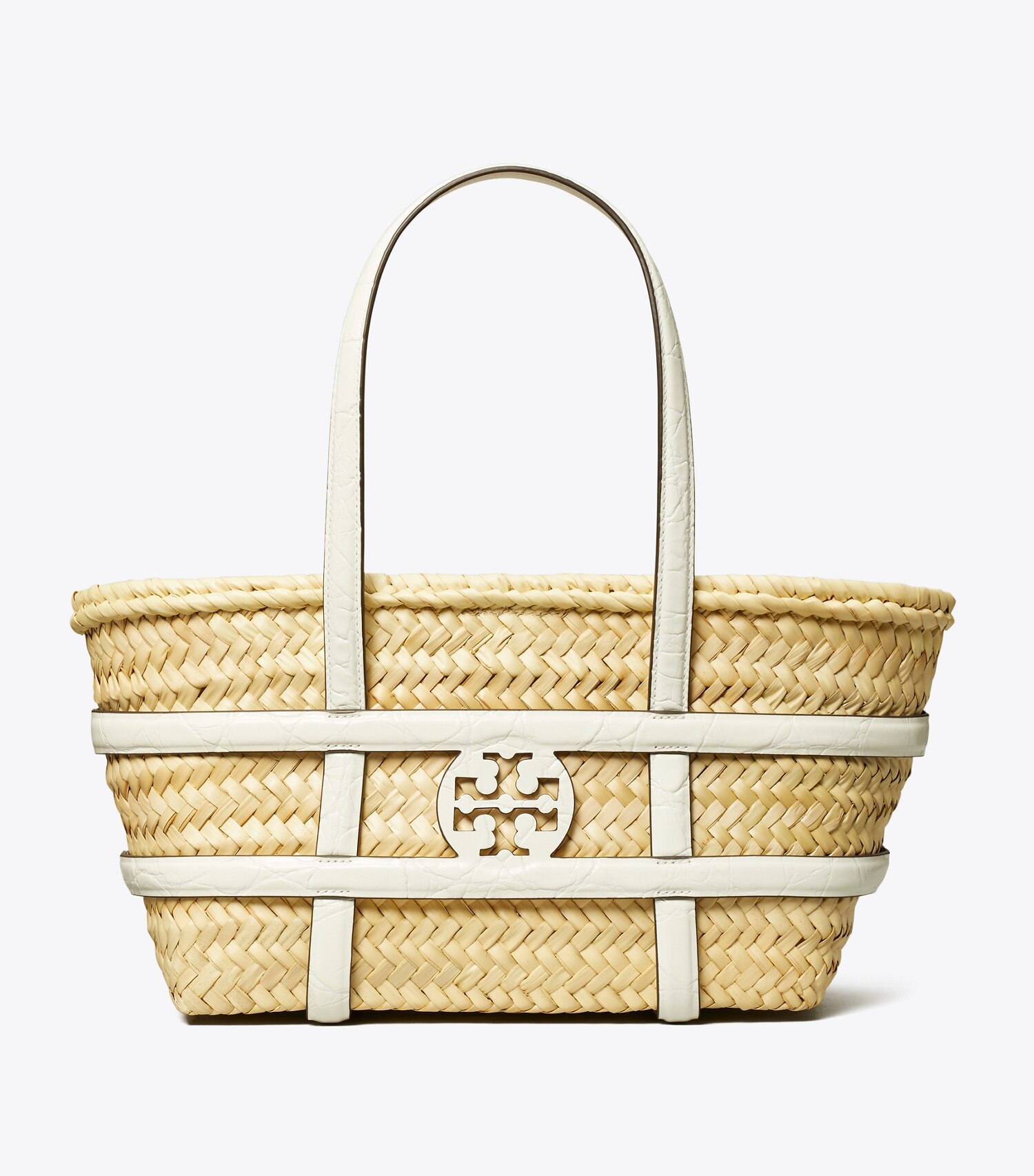 Small Ella Croc-Embossed Straw Basket