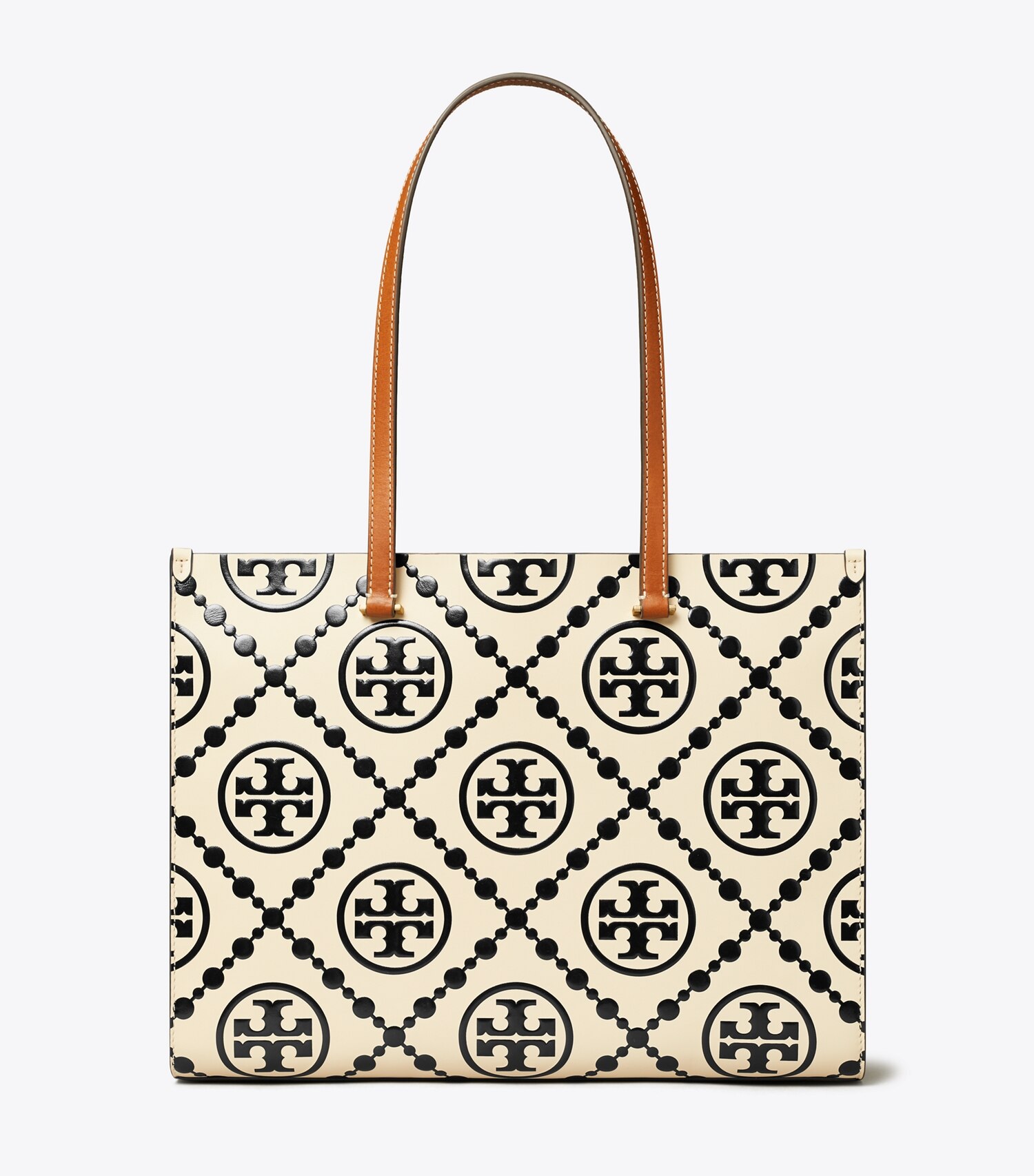 T Monogram Contrast Embossed Tote