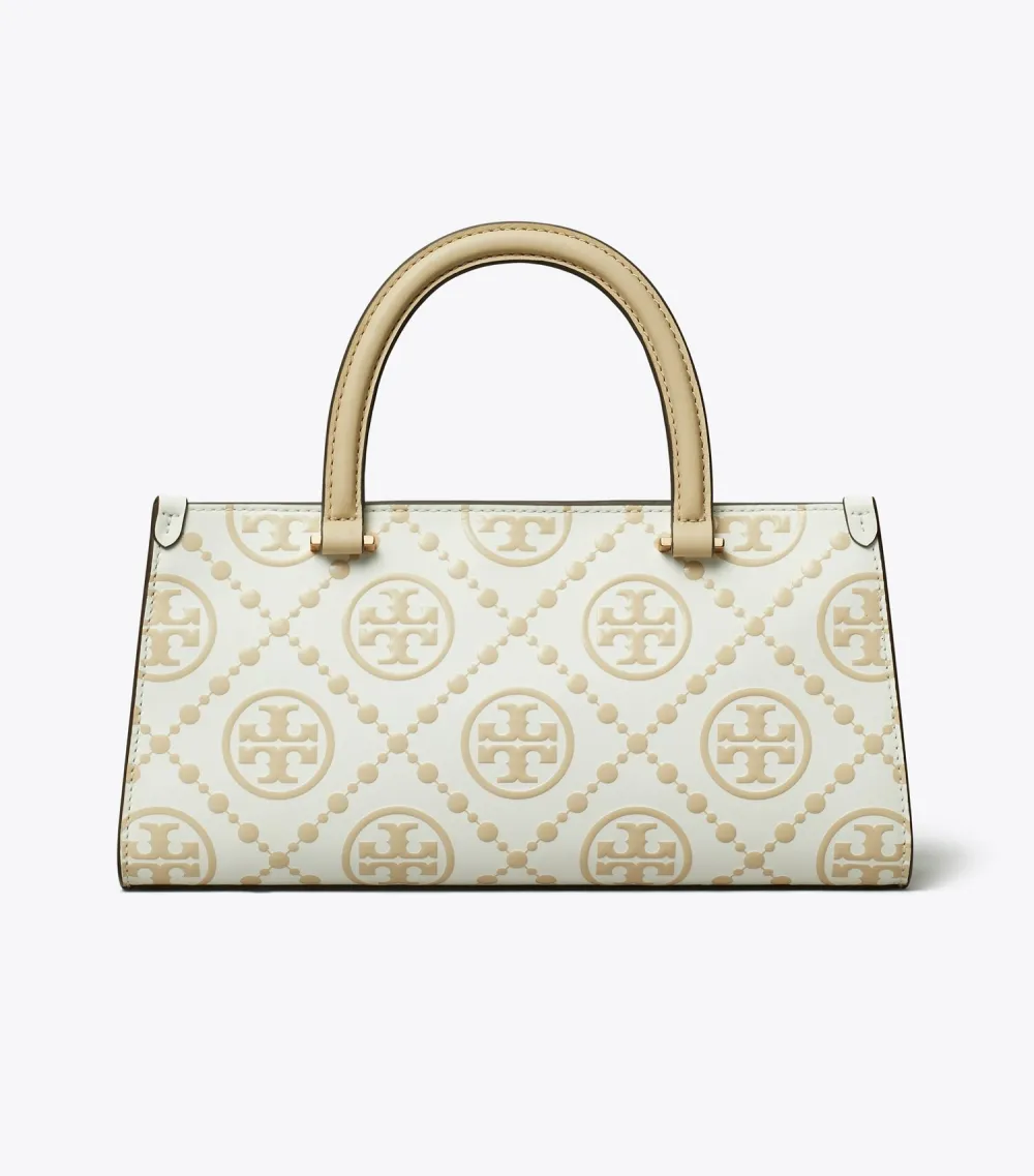 T Monogram Contrast Embossed Small East-West Tote