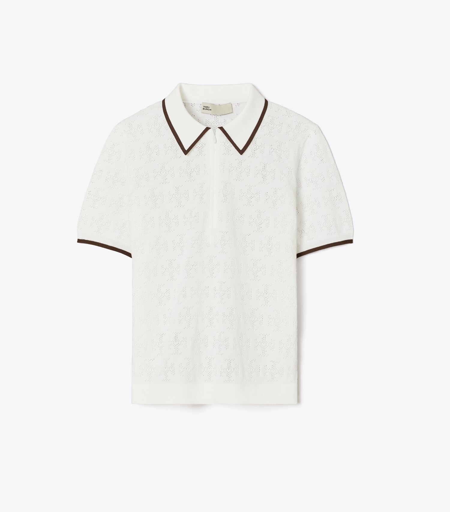 T Monogram Cotton Pointelle Zip Polo