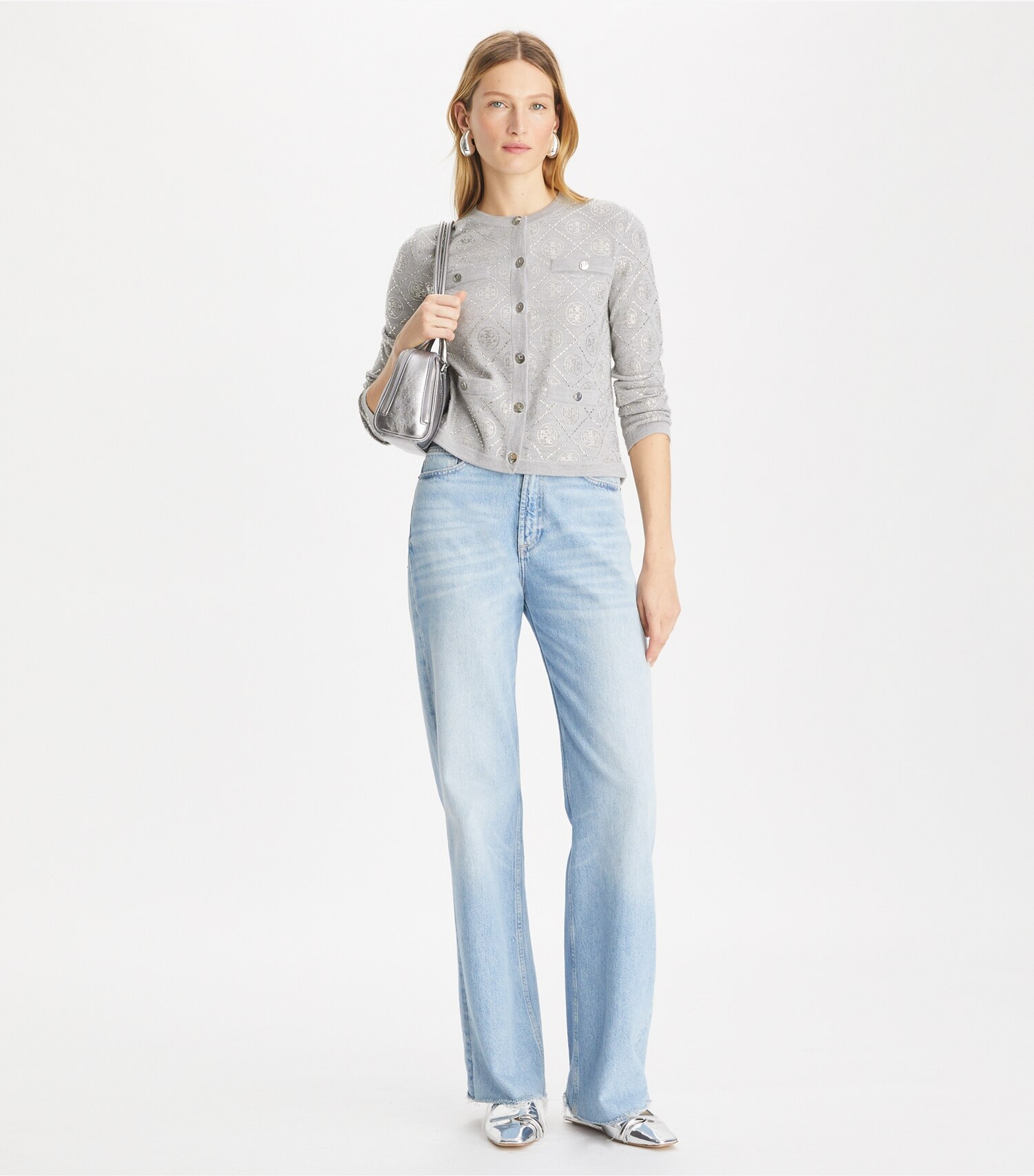 T Monogram Embellished Kendra Cardigan