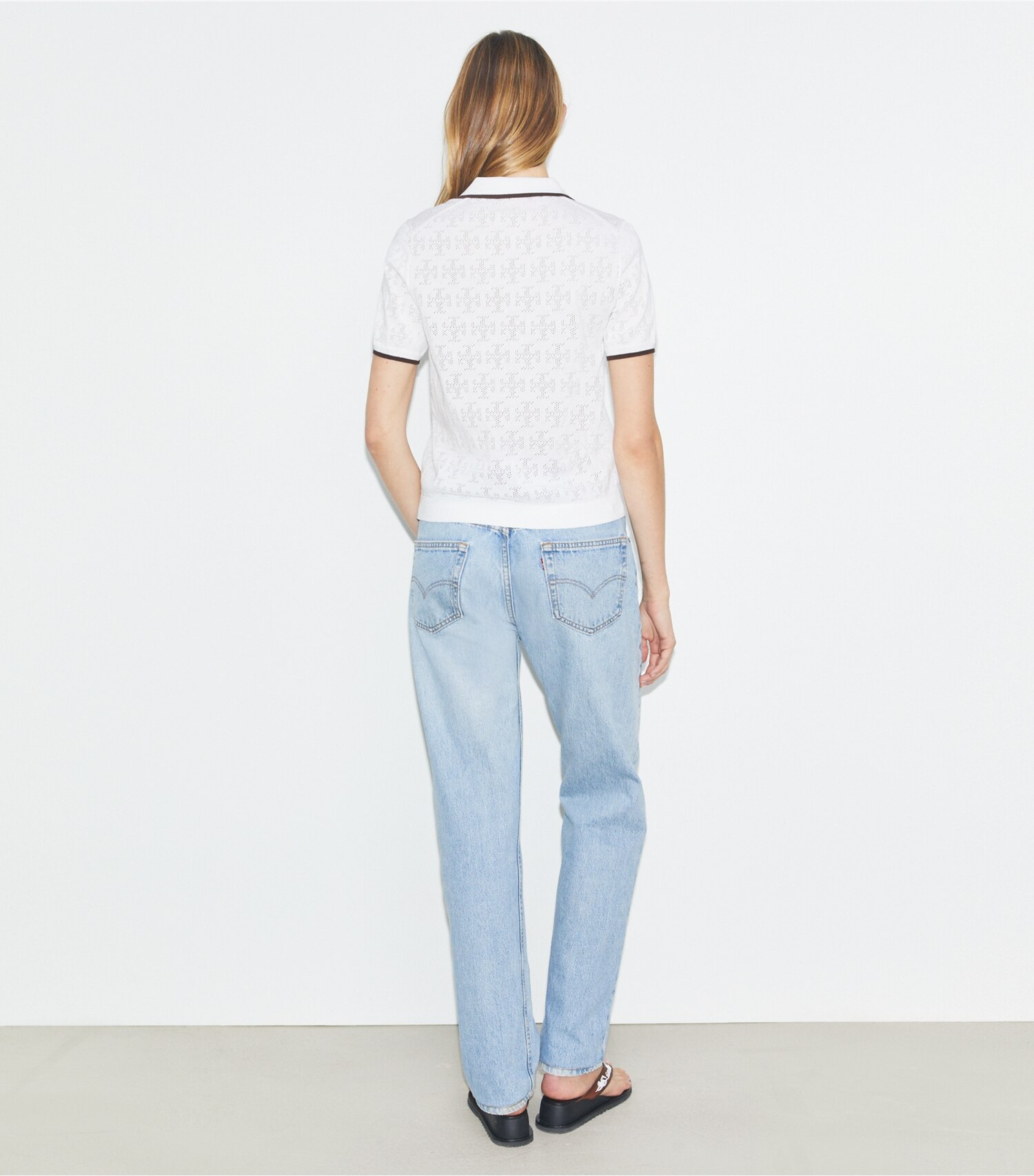 T Monogram Cotton Pointelle Zip Polo