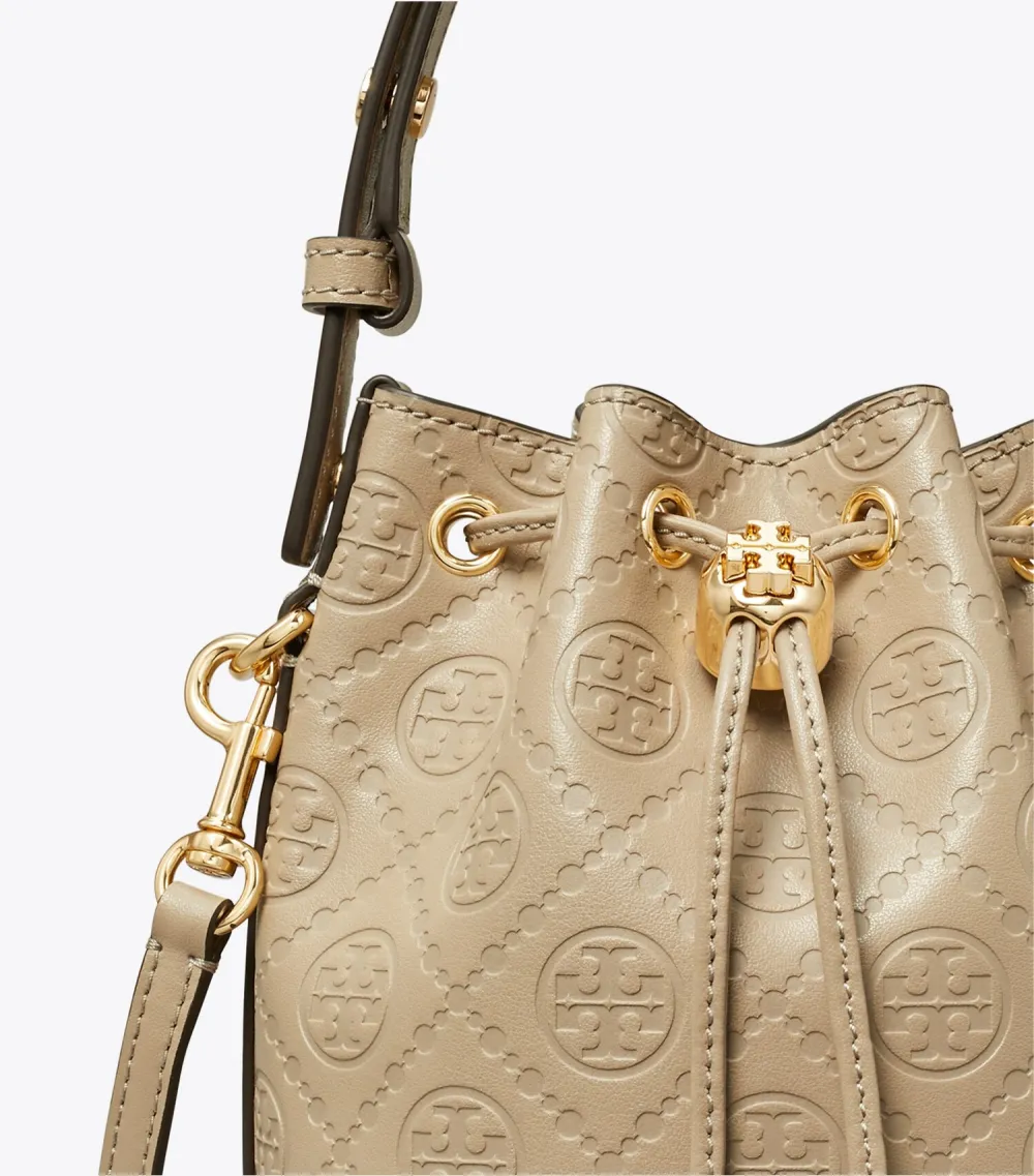 T Monogram Leather Mini Bucket Bag