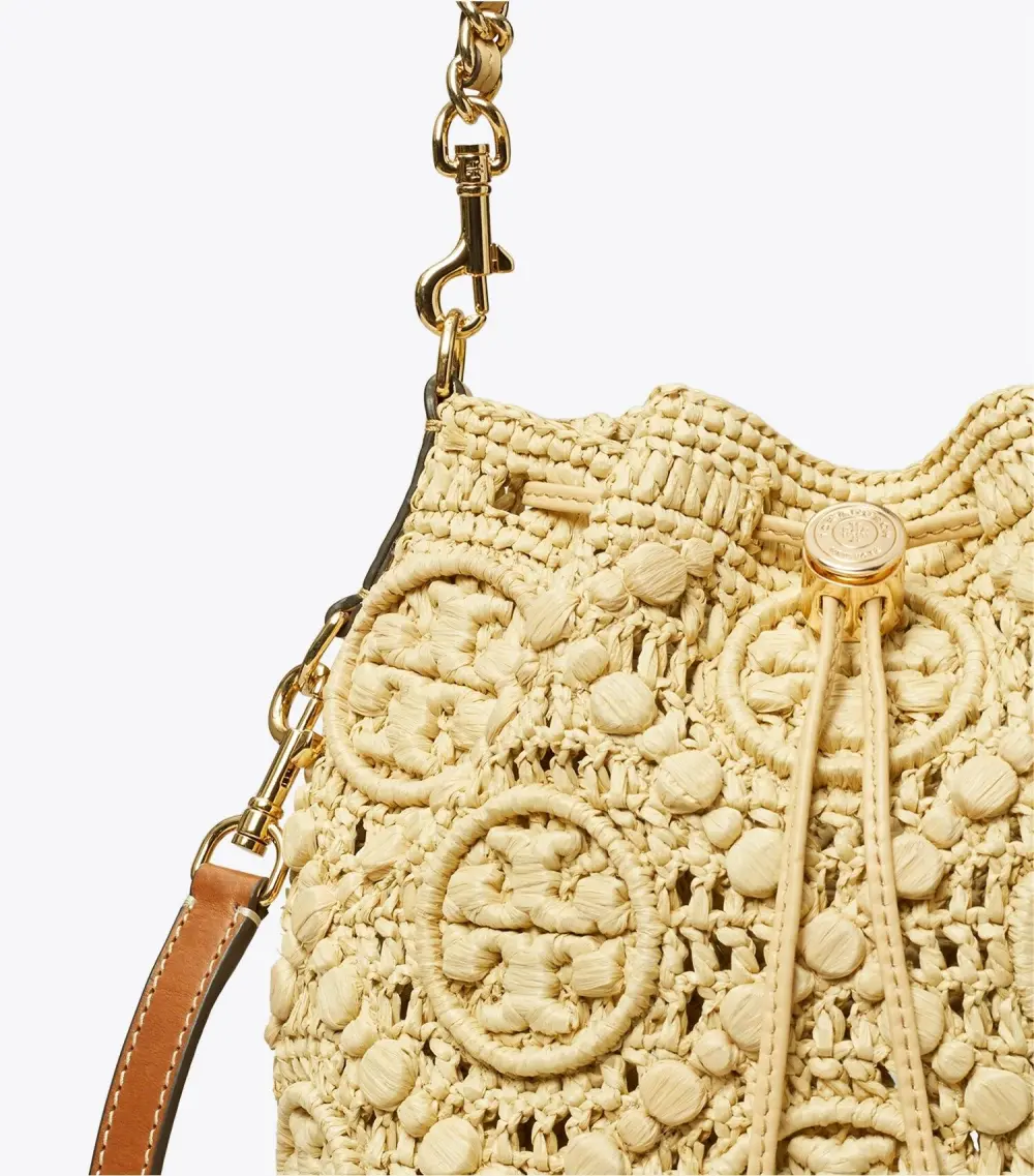 T Monogram Raffia Bucket Bag