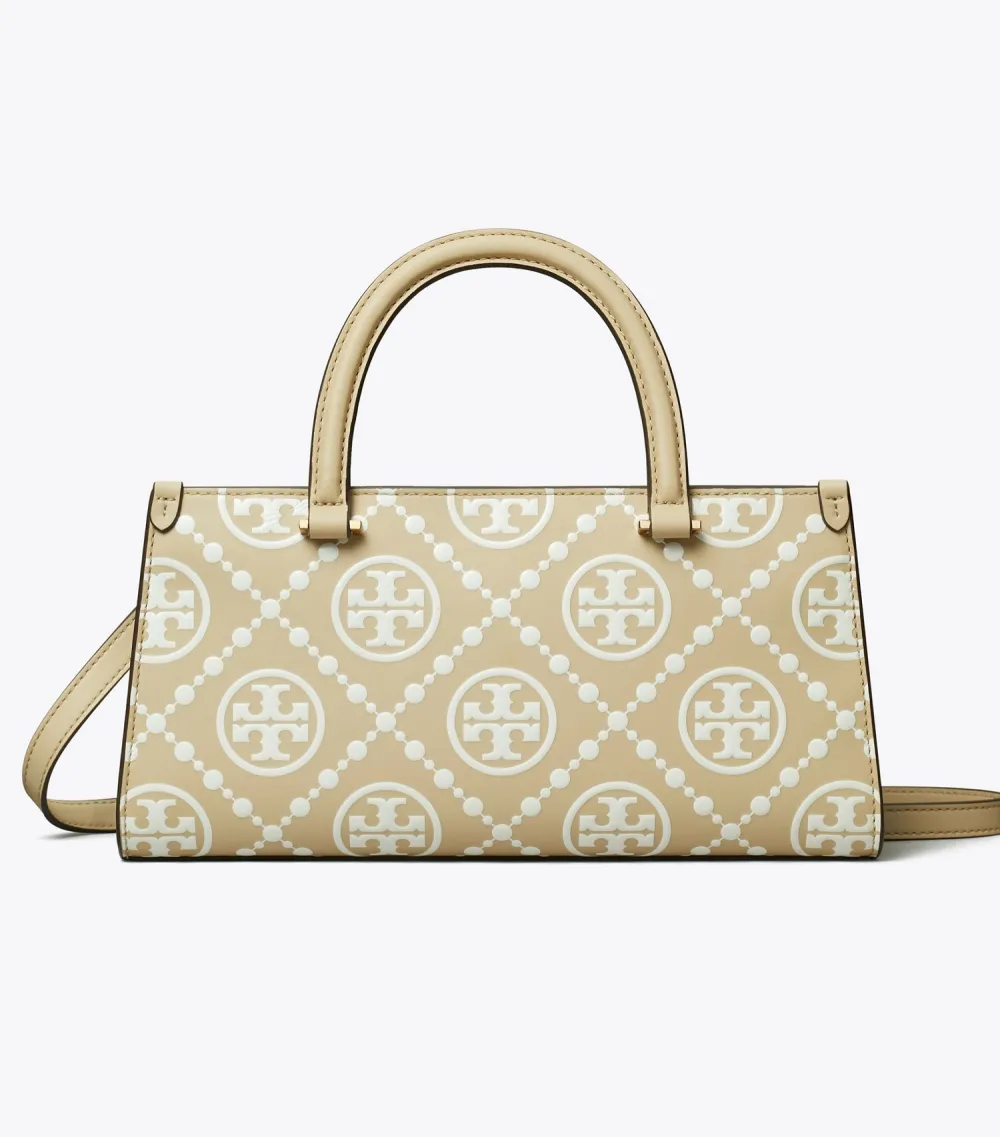 T Monogram Contrast Embossed Small East-West Tote