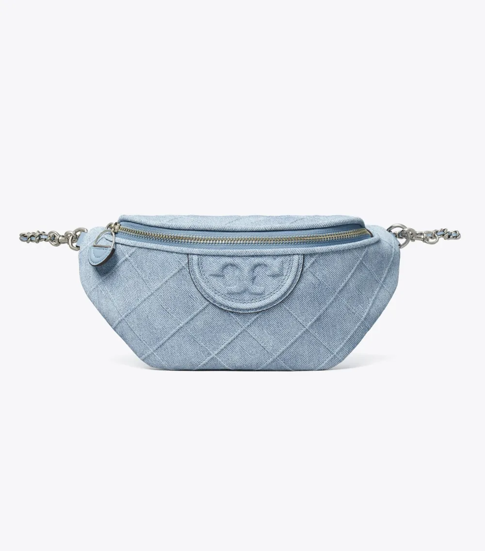 Fleming Soft Denim-Print Suede Belt Bag