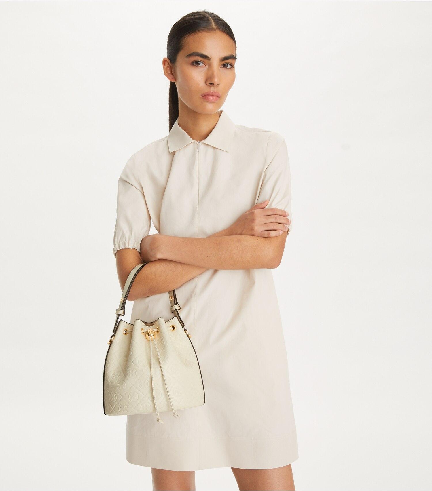 T Monogram Leather Bucket Bag