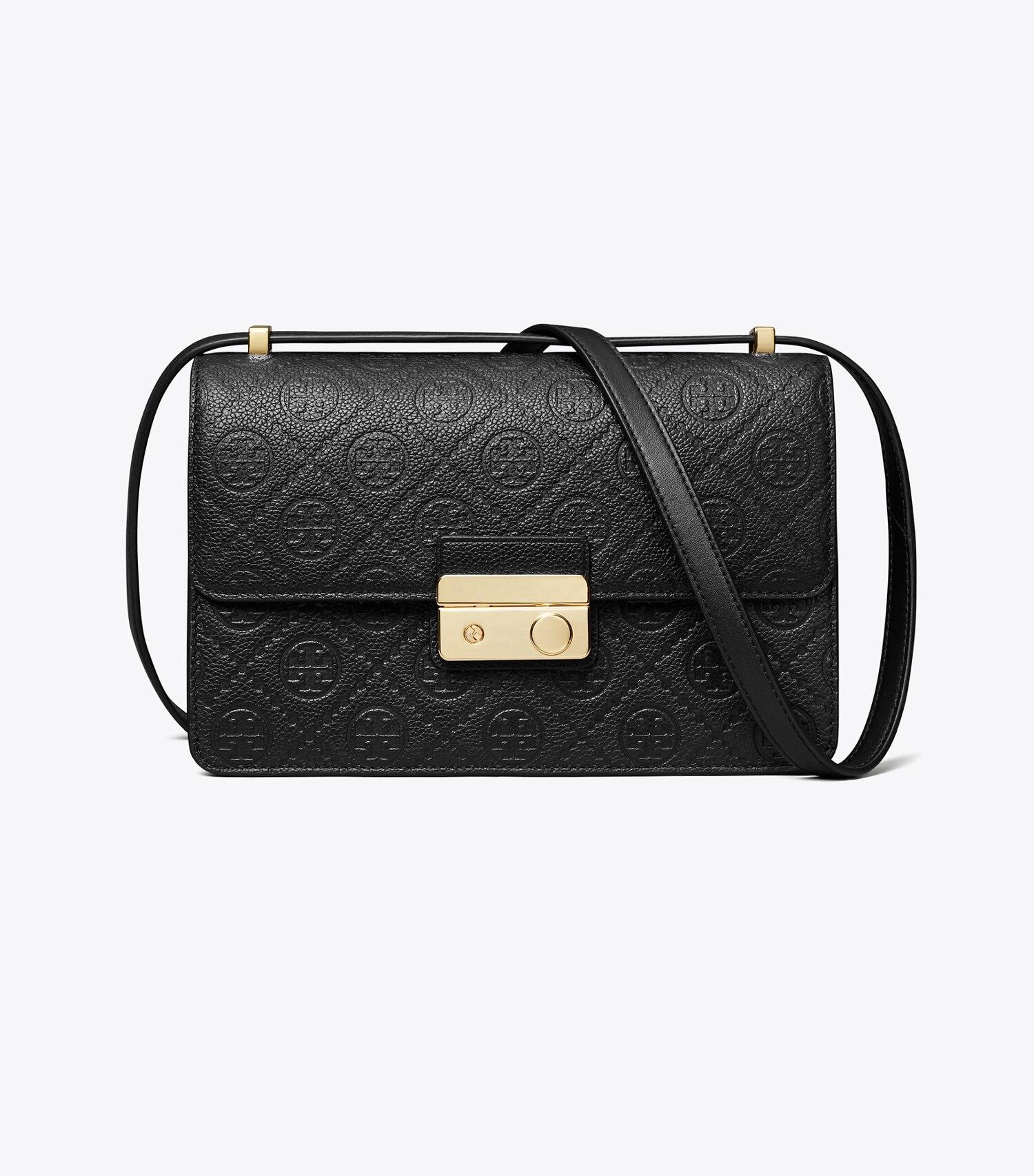 T Monogram Pebbled Shoulder Bag