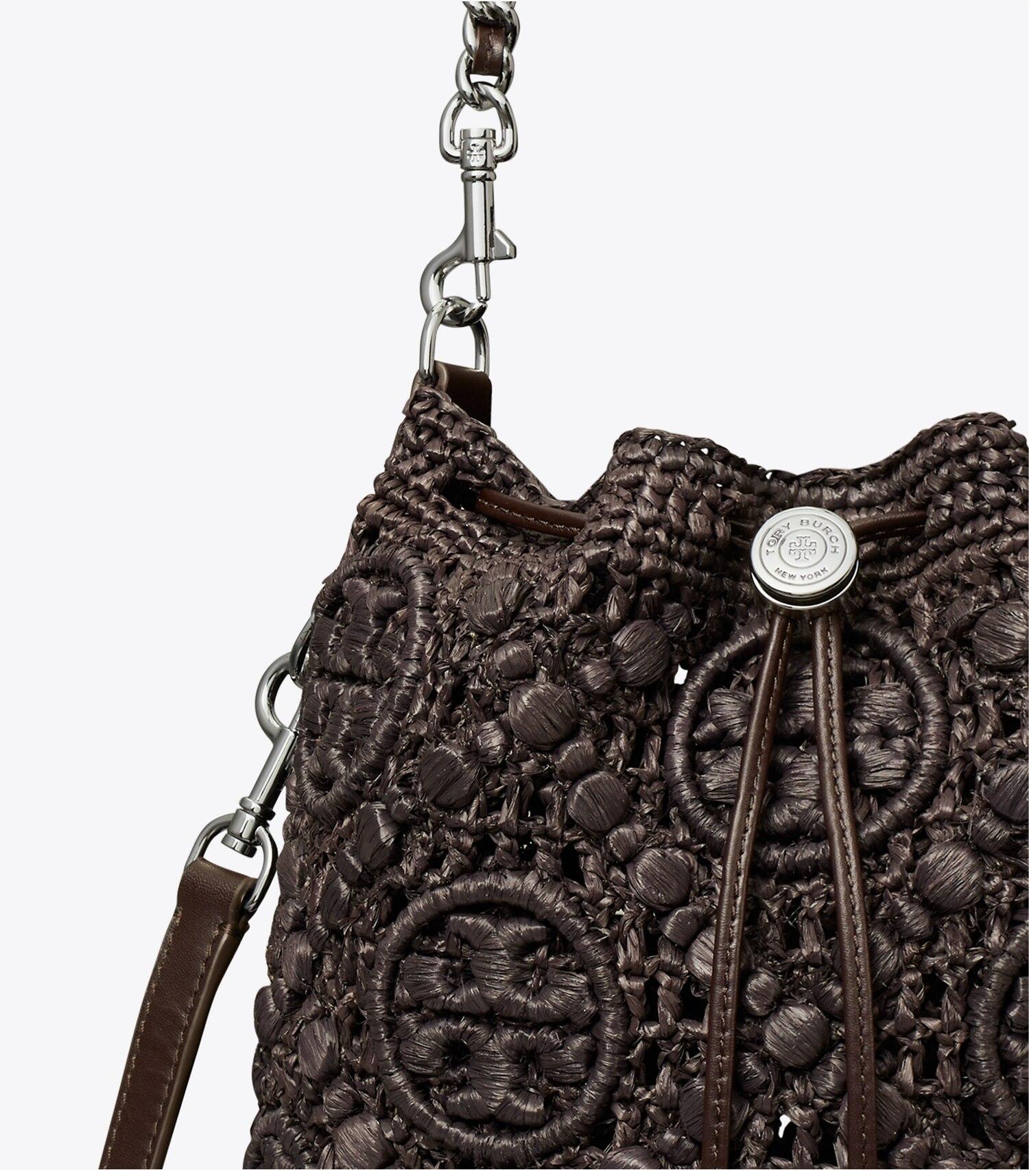 T Monogram Raffia Bucket Bag