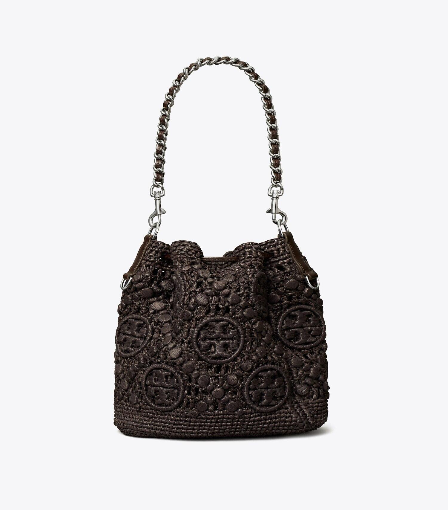 T Monogram Raffia Bucket Bag