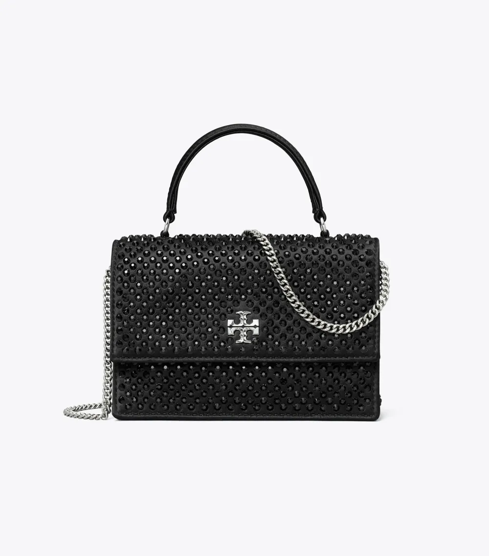 Mini Kira Satin Embellished Top-Handle Chain Wallet