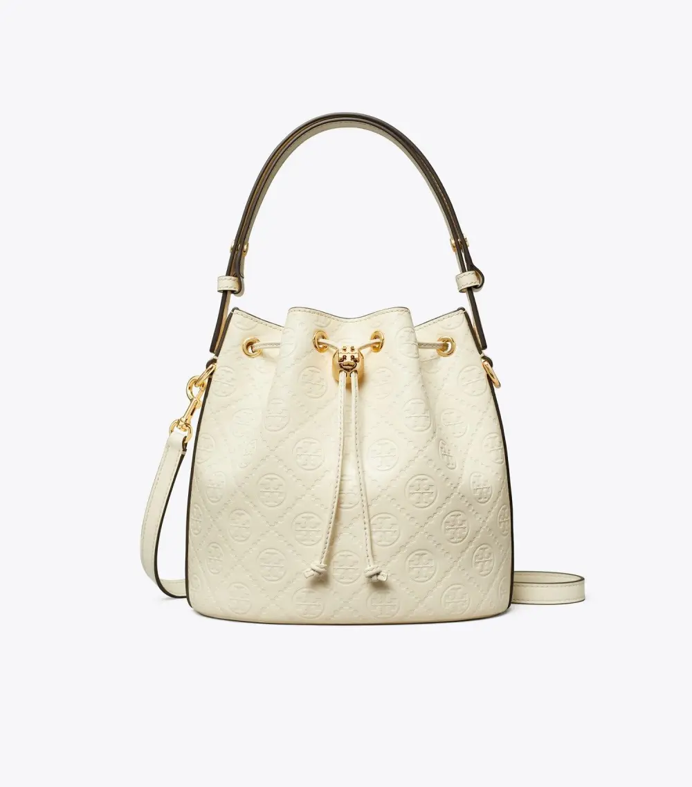 T Monogram Leather Bucket Bag