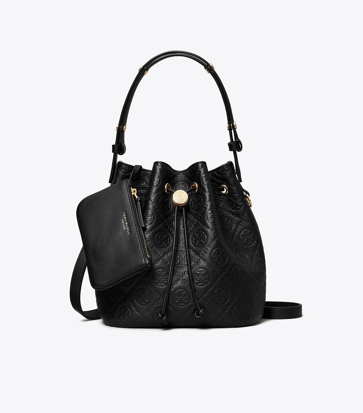 T Monogram Pebbled Bucket Bag