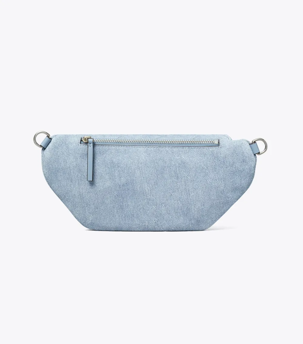 Fleming Soft Denim-Print Suede Belt Bag