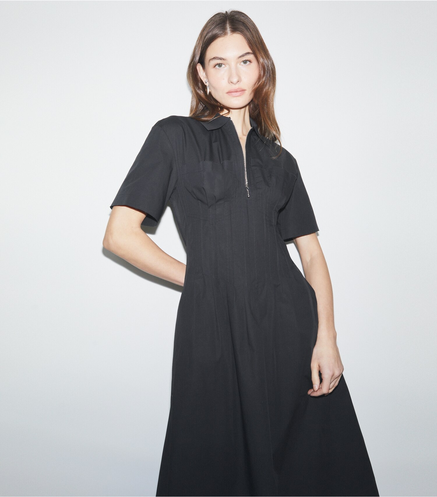 Poplin Pleat-Waist Dress