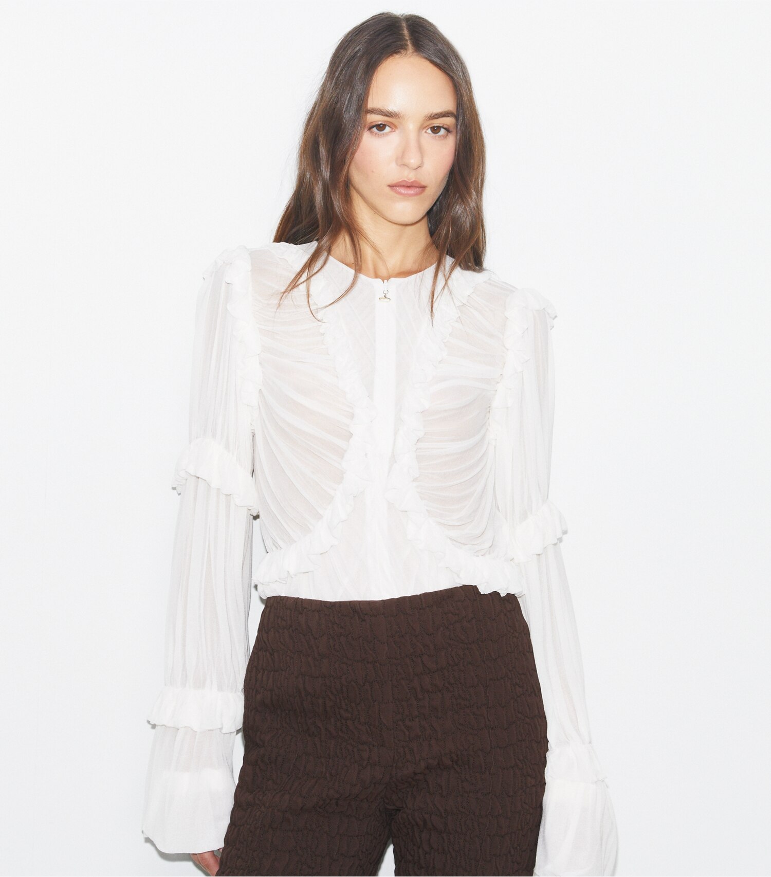Sheer Jersey Ruffle Top