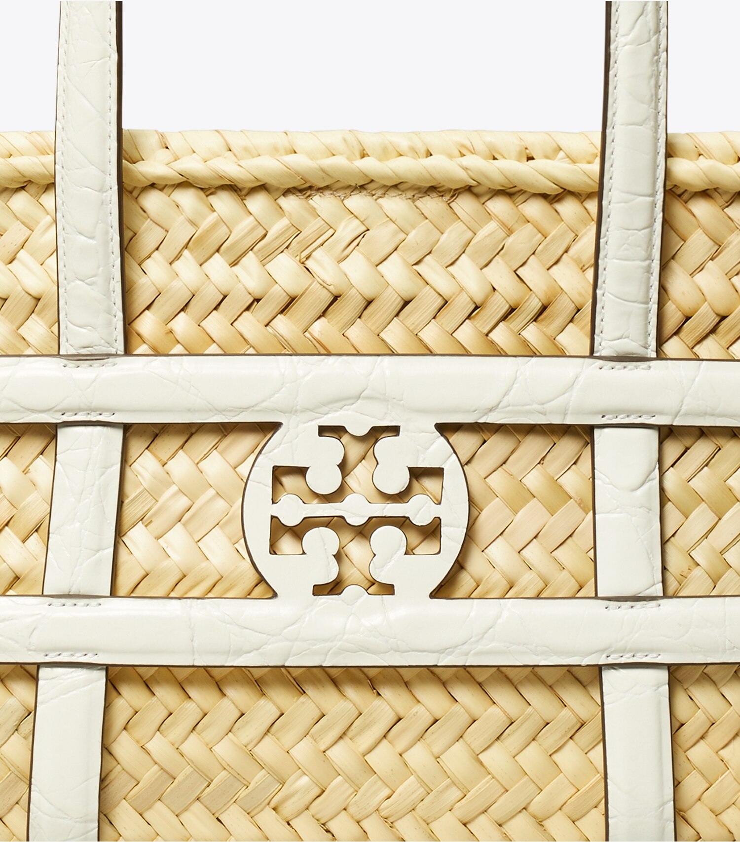 Small Ella Croc-Embossed Straw Basket