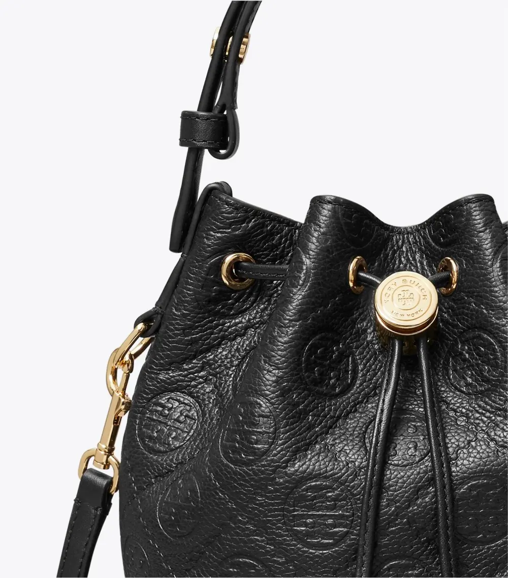 T Monogram Pebbled Mini Bucket Bag
