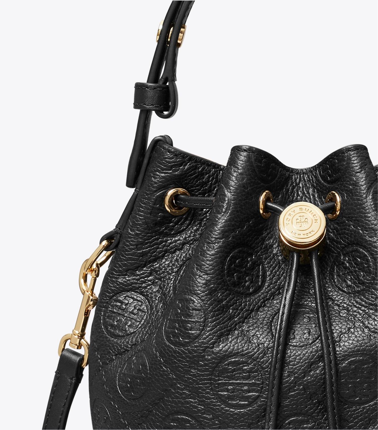 T Monogram Pebbled Mini Bucket Bag