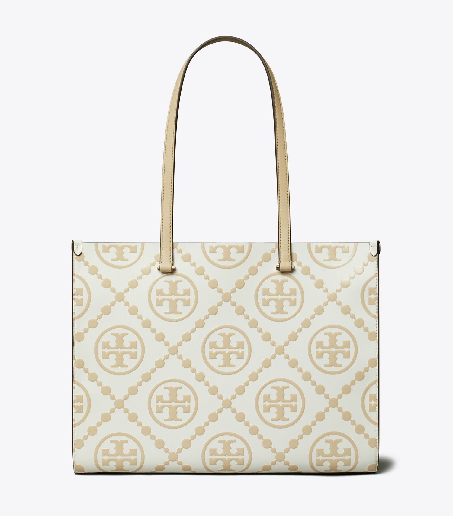 T Monogram Contrast Embossed Tote