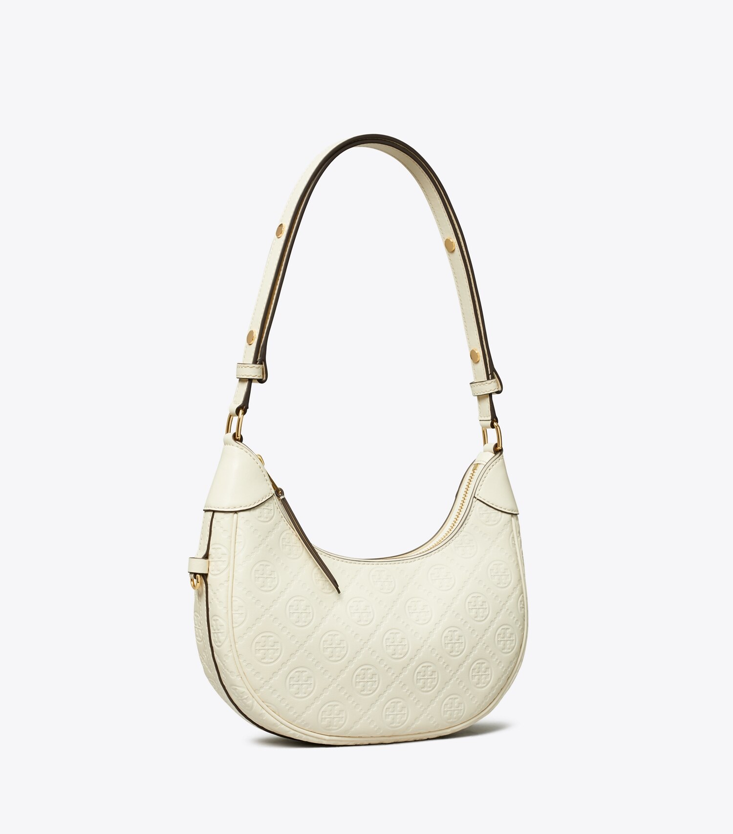 T Monogram Leather Crescent Bag