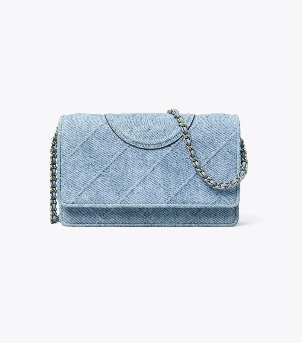 Fleming Denim-Print Suede Crossbody