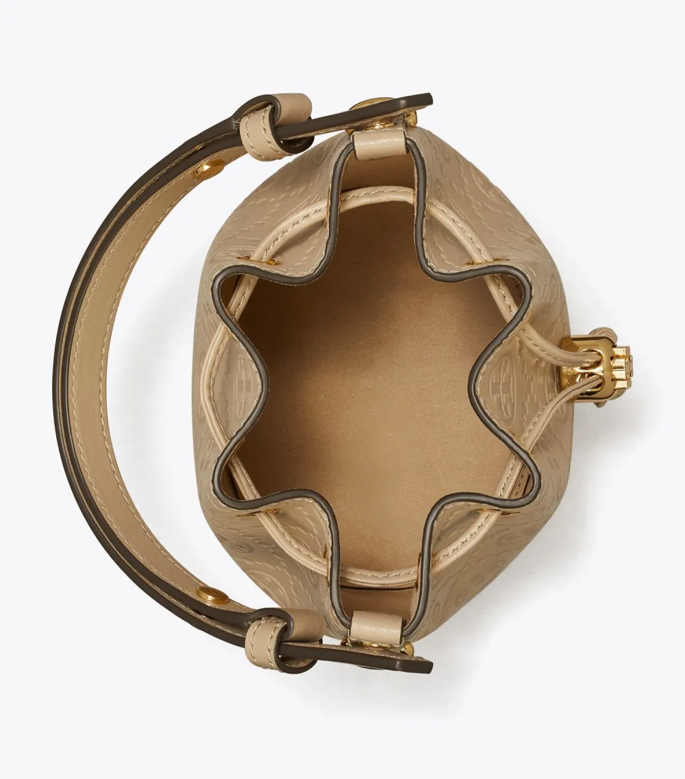 T Monogram Leather Mini Bucket Bag