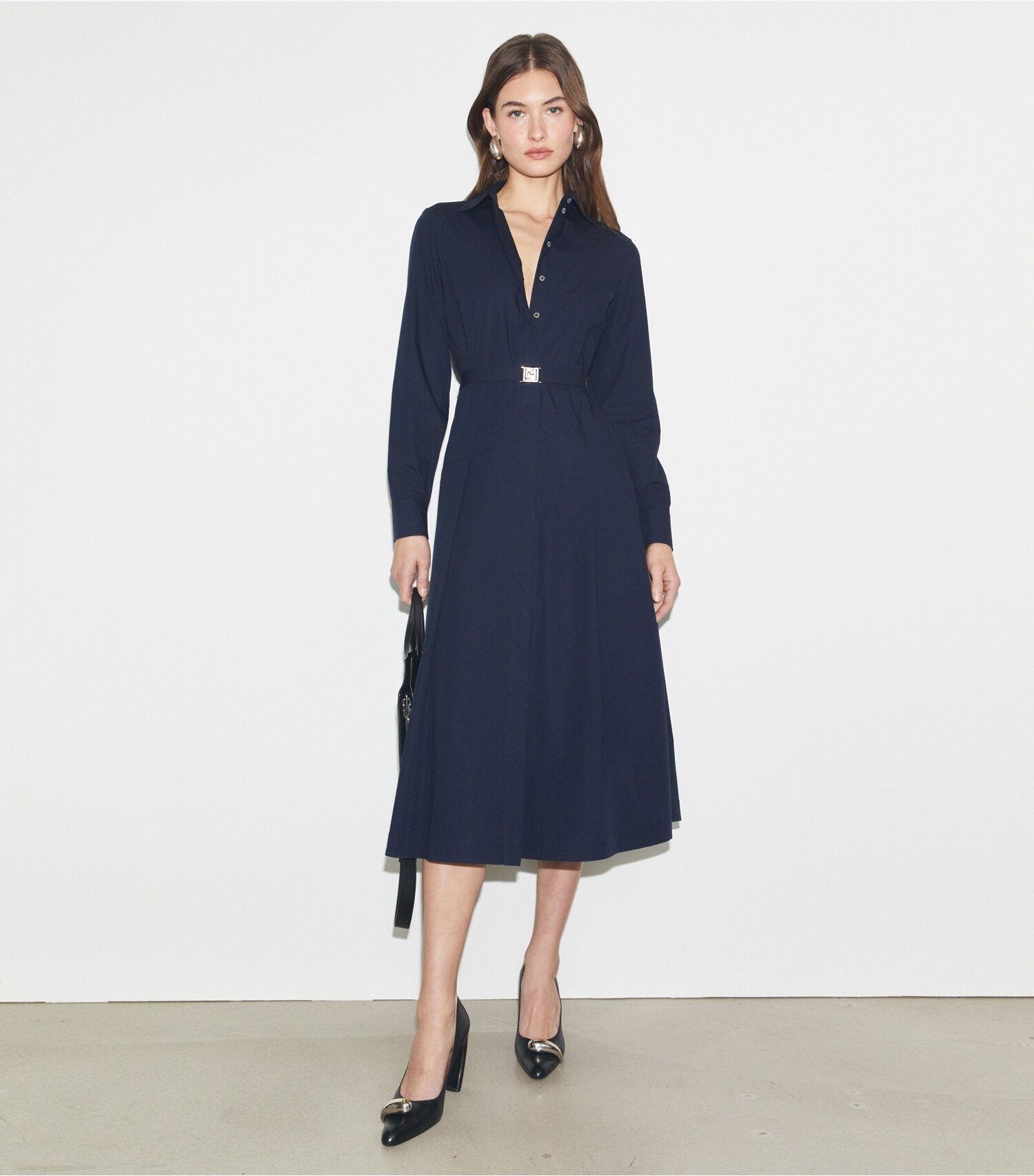 Pleated Cotton Shirtdress