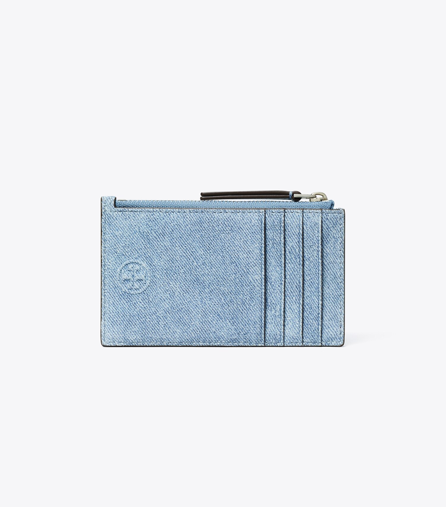 Fleming Denim-Print Suede Zip Card Case