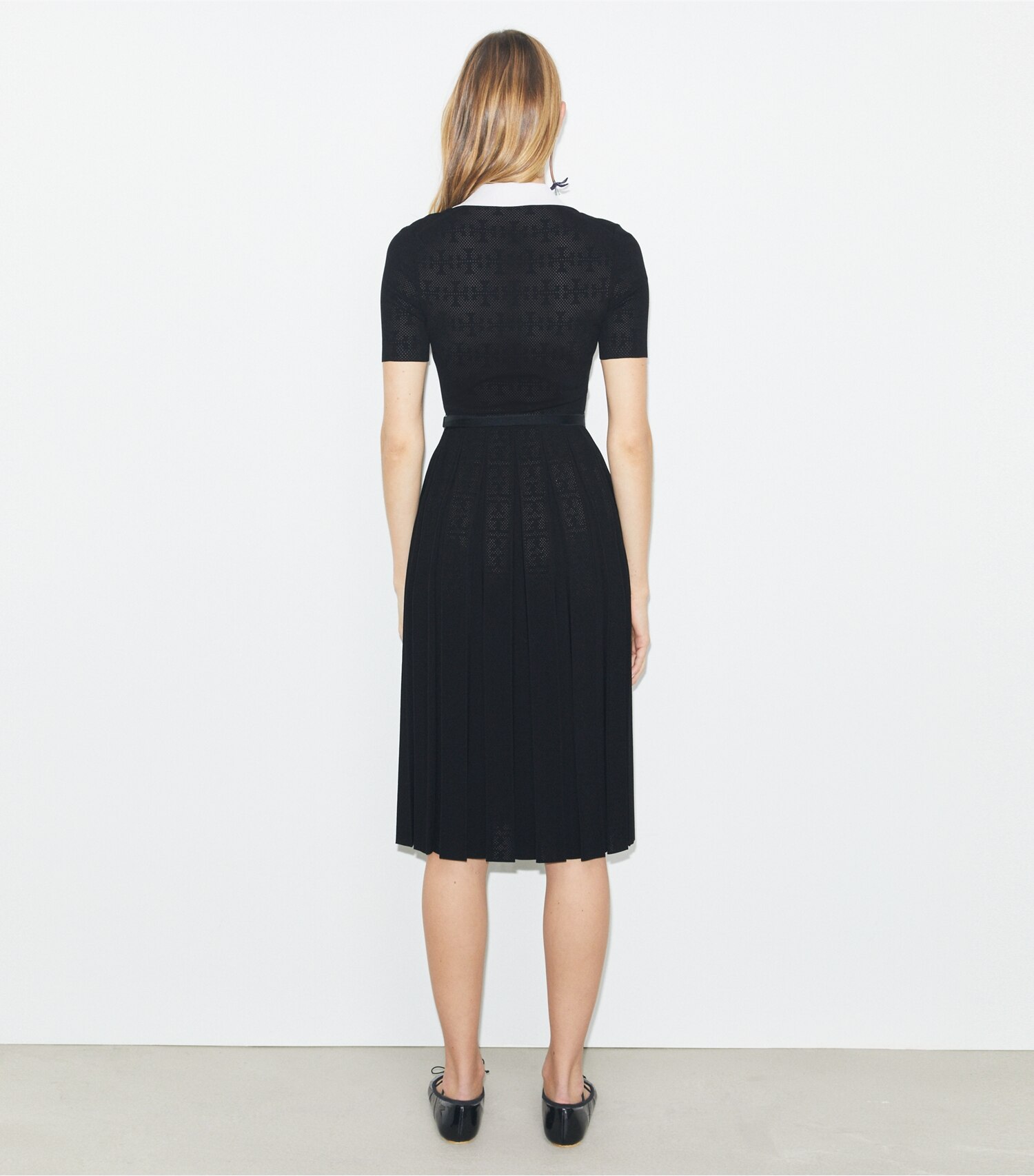 T Monogram Pointelle Pleated Dress