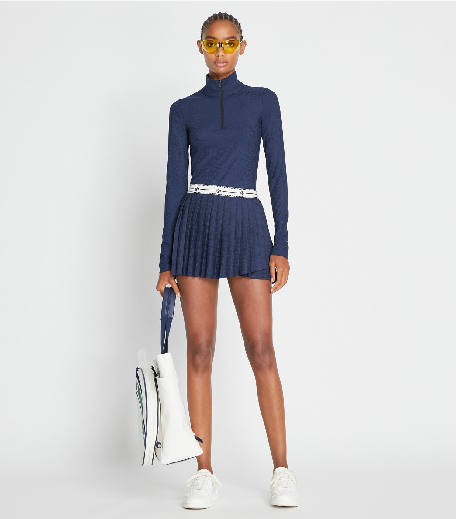 Jacquard Performance Jersey Pleated Overlay Skirt