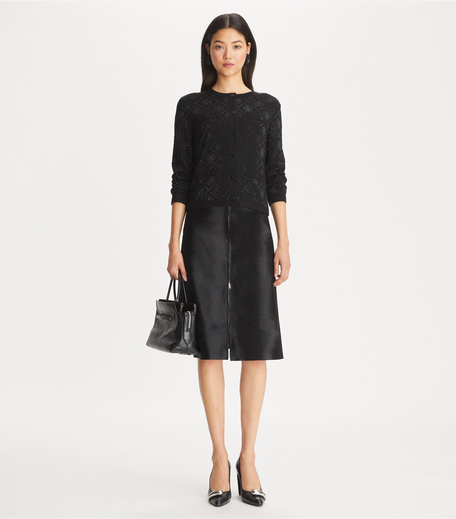 T Monogram Embellished Kendra Cardigan