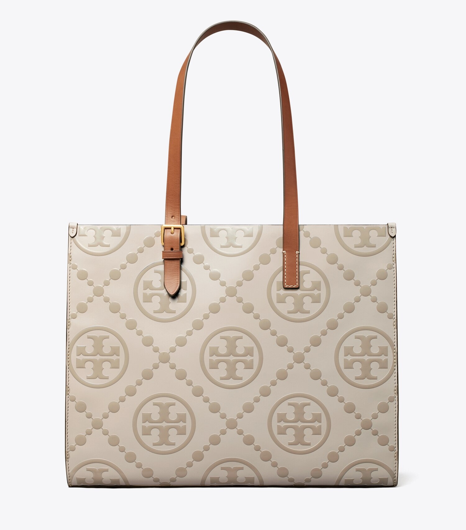 T Monogram Contrast Embossed Tote