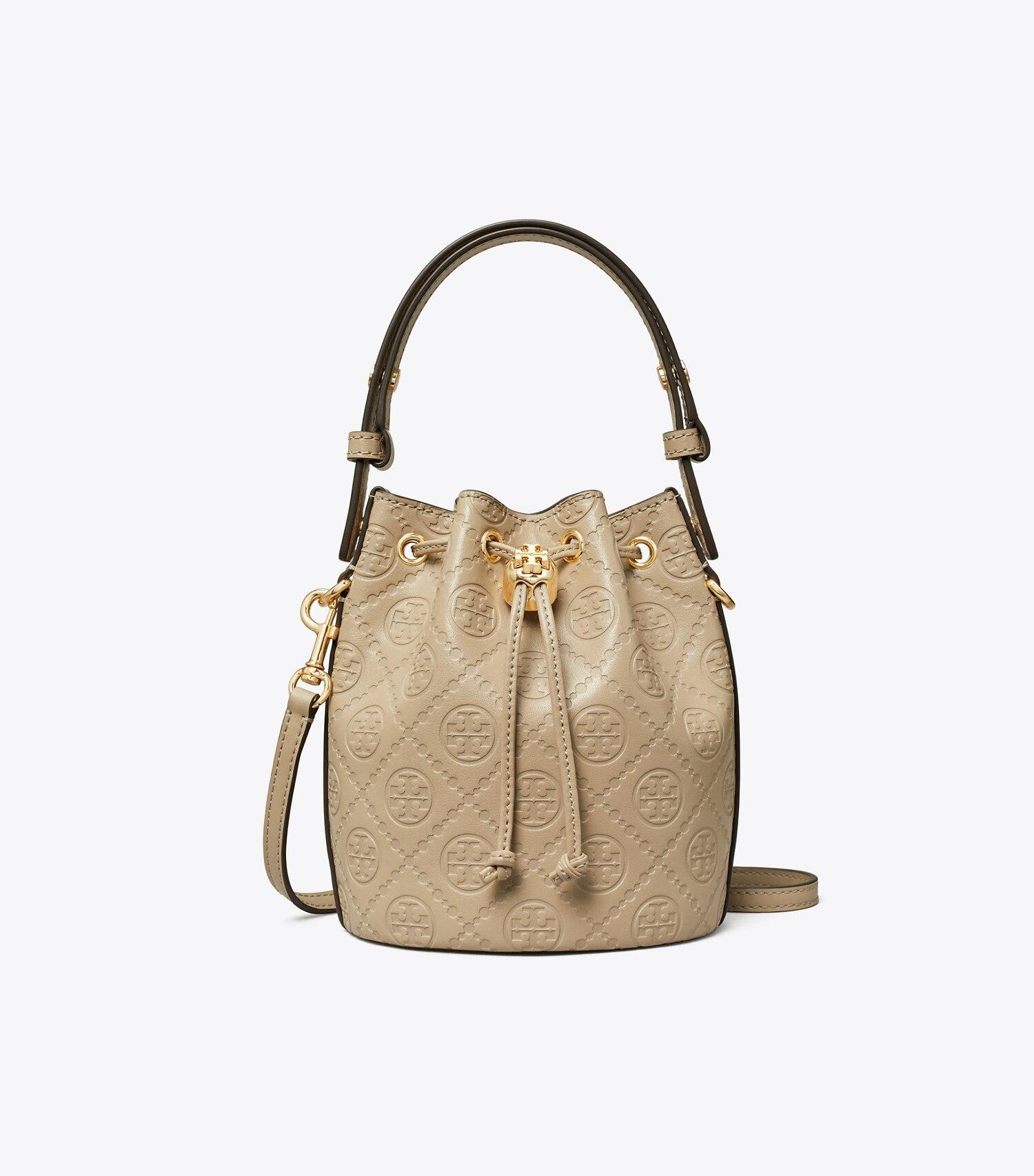 T Monogram Leather Mini Bucket Bag