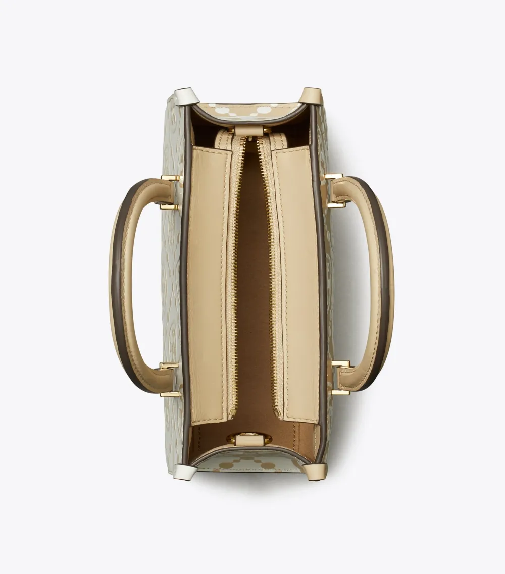 T Monogram Contrast Embossed Small East-West Tote