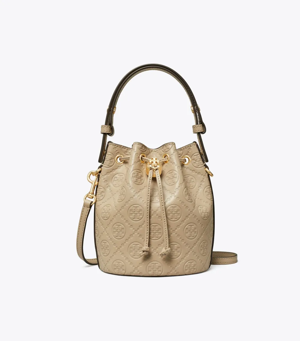 T Monogram Leather Mini Bucket Bag