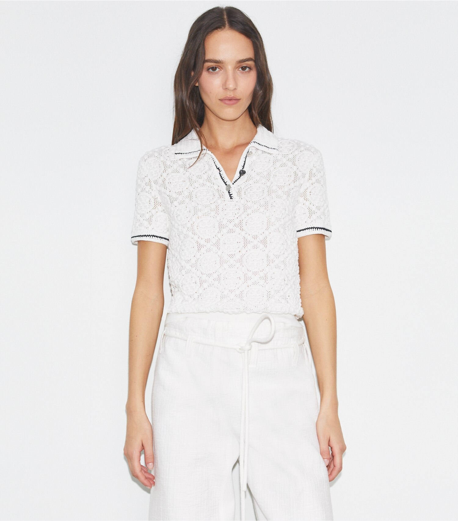 Cotton Lace Polo Top