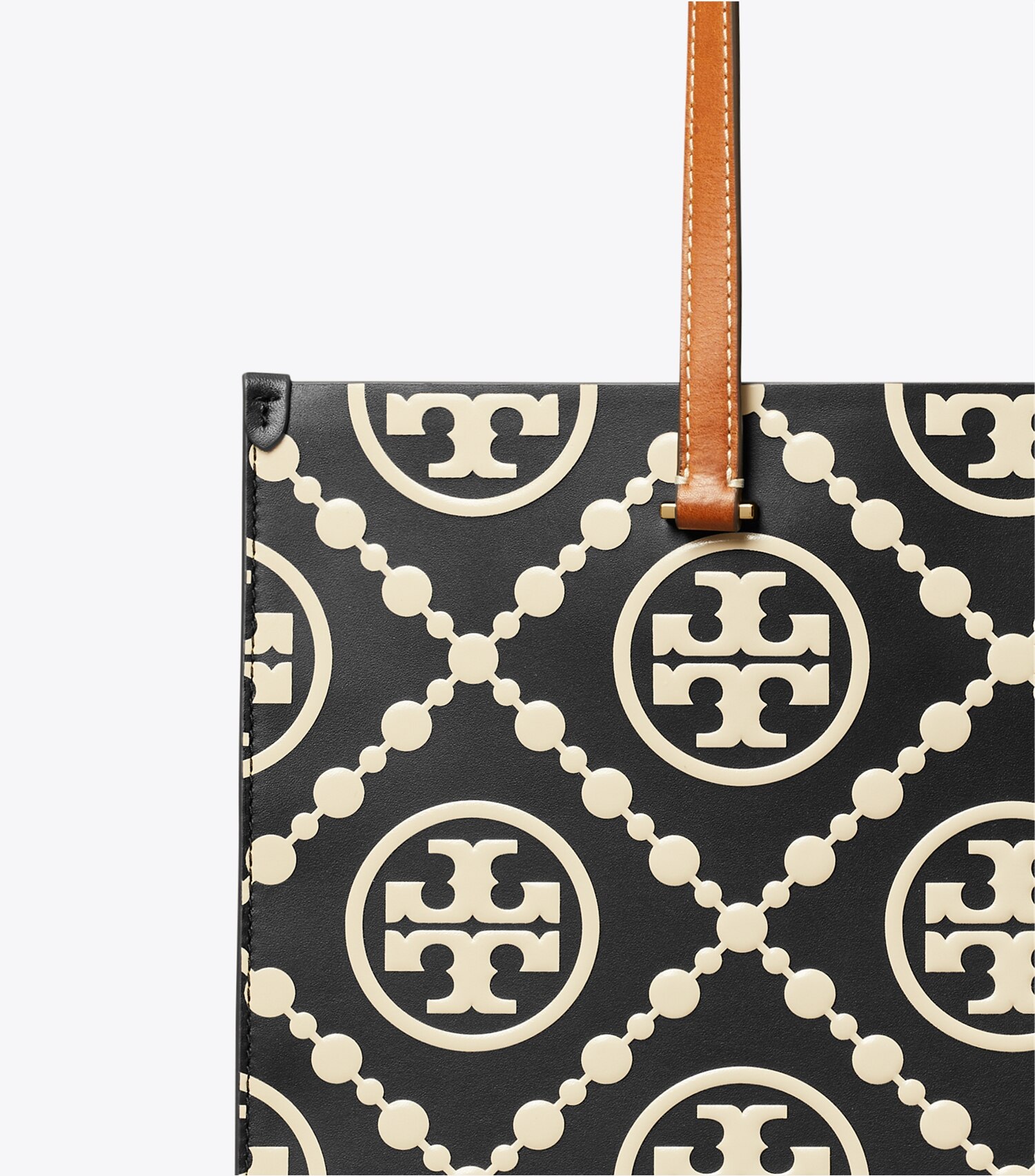 T Monogram Contrast Embossed Tote
