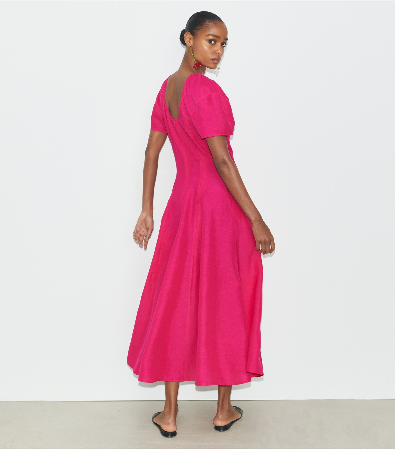 Balloon Sleeve Linen Dress