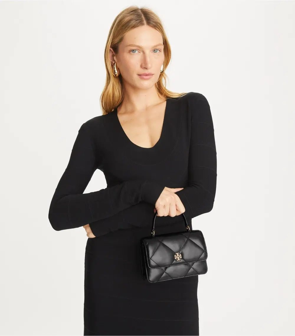 Mini Kira Diamond Quilt Pavé Logo Top-Handle Crossbody