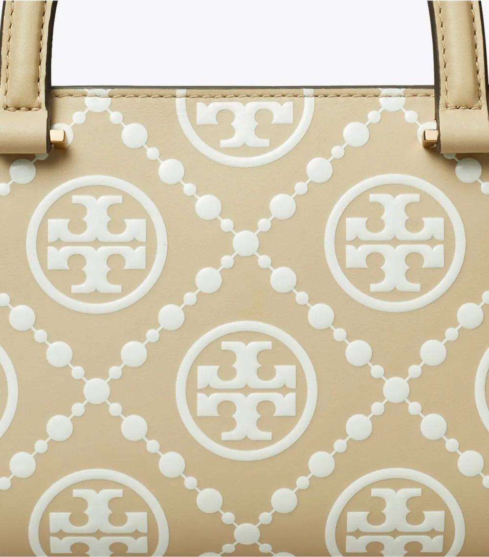 T Monogram Contrast Embossed Small East-West Tote