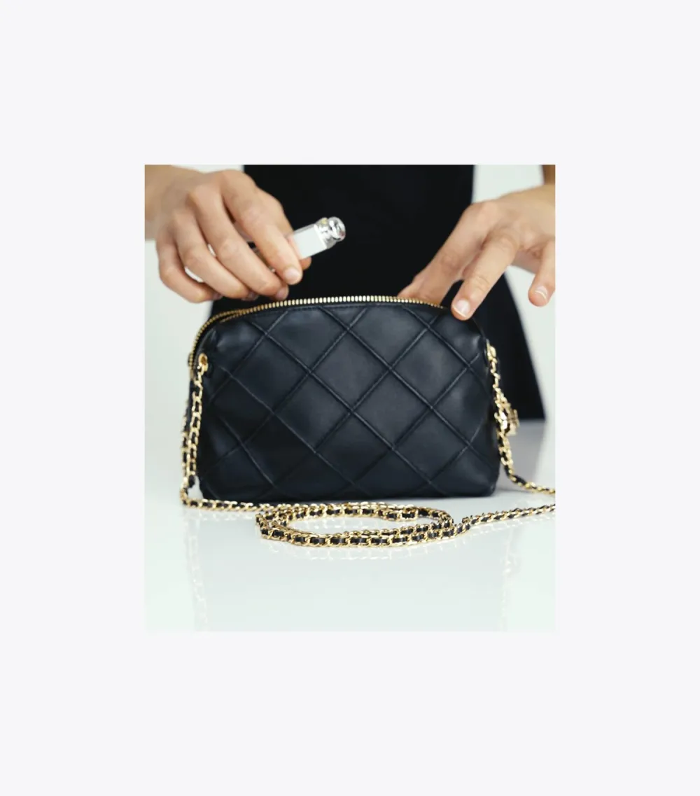 Fleming Soft Denim-Print Suede Crossbody Bag