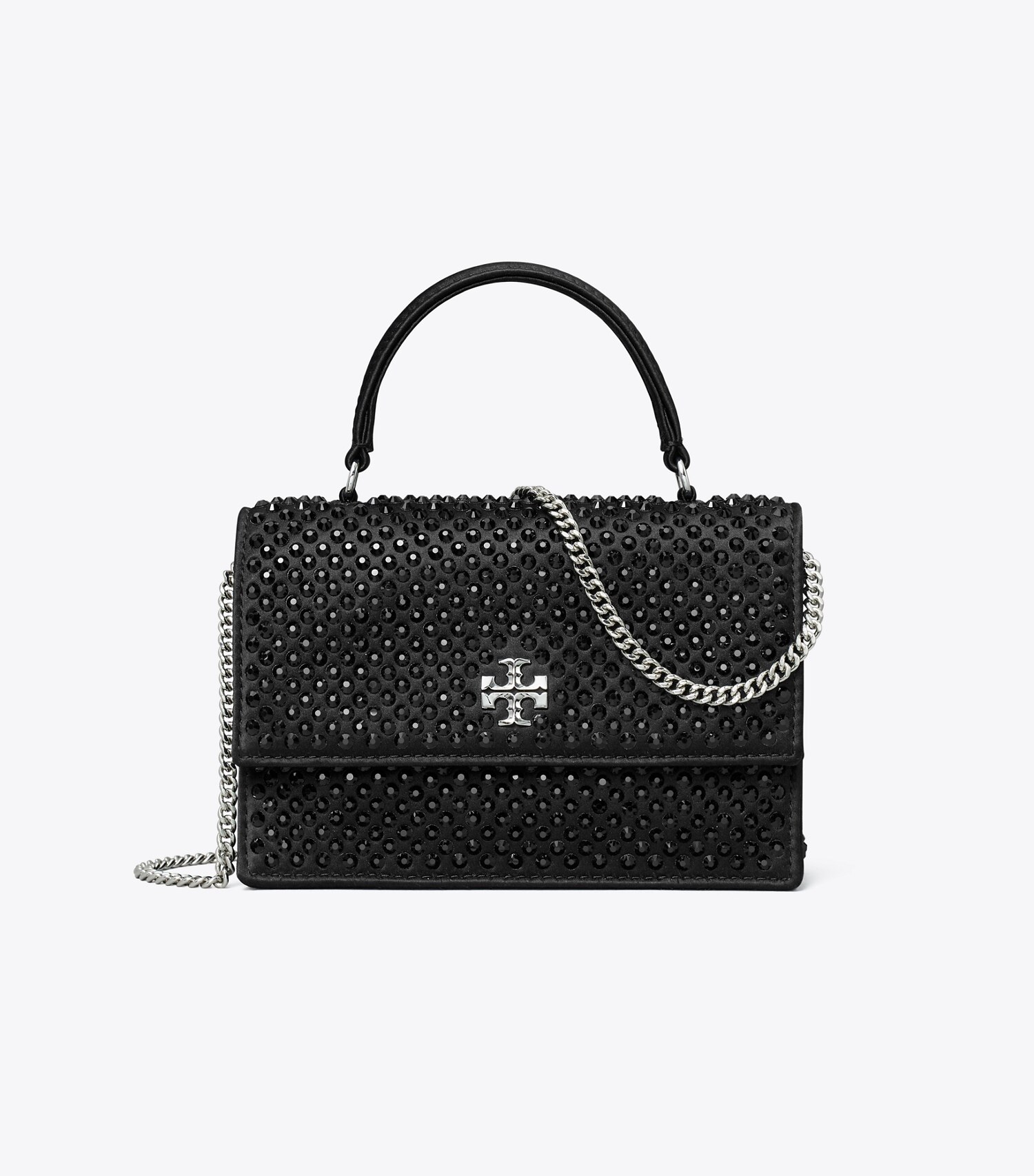Mini Kira Satin Embellished Top-Handle Chain Wallet