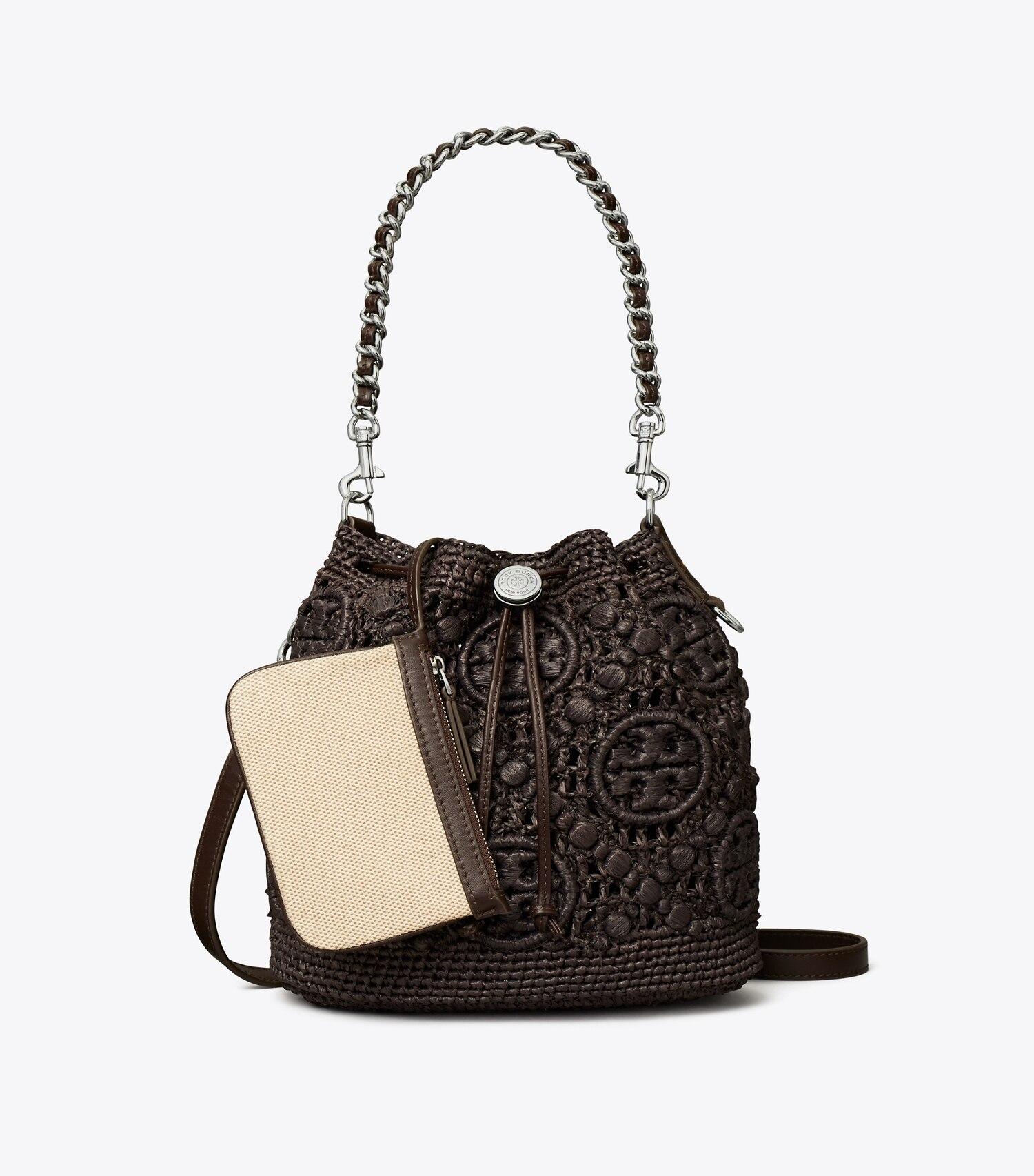T Monogram Raffia Bucket Bag