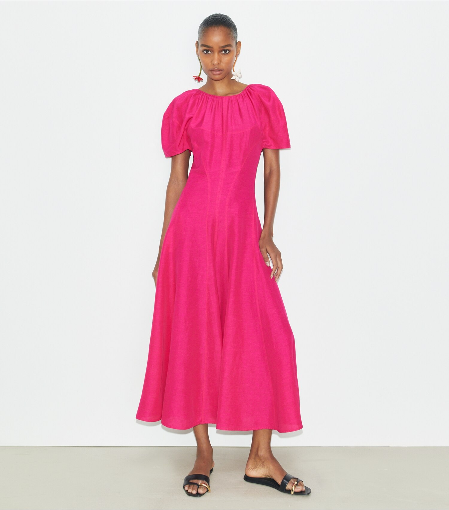 Balloon Sleeve Linen Dress