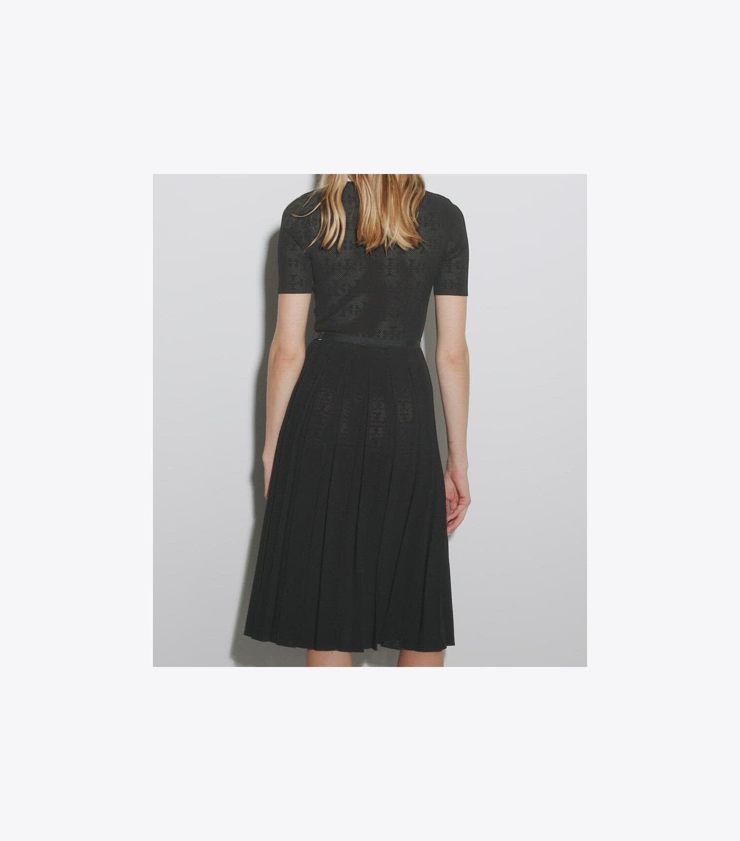 T Monogram Pointelle Pleated Dress